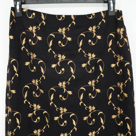 Kelly and Diane Skirt Womens 12 Black Gold Floral Embroidered Beads Zip Lined - Picture 5 of 11